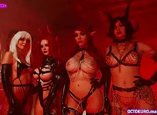 black sabbath of horny demonesses by octokuro features riding, blowjob, anal, and wet pussy action