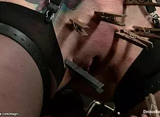 Chained slut butt plugged and fucked with dildo deepthroat choking bondage bizarre toys
