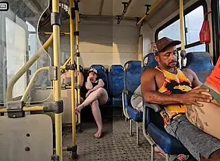 married brunette flirts with a stranger on the bus, ends up sucking his big cock