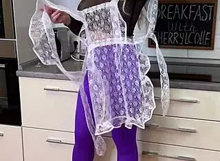 Sexy Breakfast Scene With Beautiful Mature Woman In Glasses And Nylon