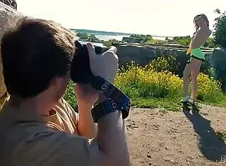 Spunky Teen Model Undresses Outdoors In Miniskirt