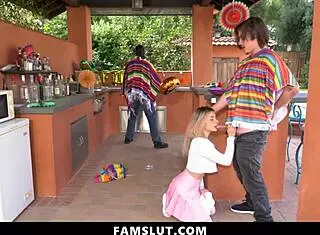 petite stepsister sucking stepbrother's cock behind stepdad's back