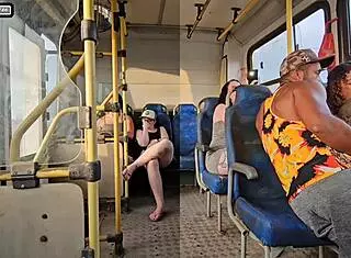 married brunette flirts with a stranger on the bus, ends up sucking his big cock