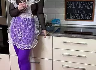 Sexy Breakfast Scene With Beautiful Mature Woman In Glasses And Nylon