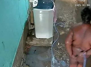 hidden camera catches stepmother bathing and showing off in backyard