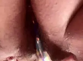 Watch my hairy pussy take glass dildo up close?