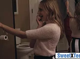 why is that hot ass teen 18+ getting fucked in the bathroom at a party?