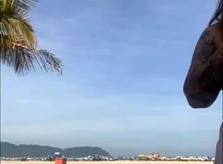 Oh no, these shorts are showing my big pussy at the beach!