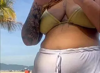 Oh no, these shorts are showing my big pussy at the beach!
