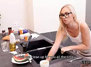 Sensual Blonde Babe Needs Help After Kitchen Fetish Incident