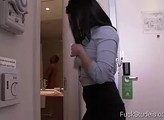 Seductive piano teacher Erica seduces student with blowjob in pantyhose