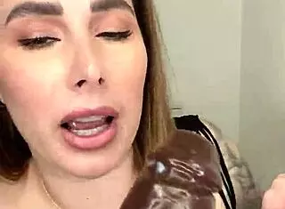 Paige In Fishnets Takes Big Black Cock Dildo