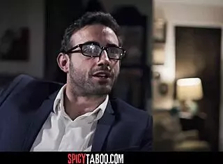 hot brunette babe deepthroating in hardcore 3-way