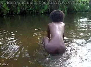 Attractive African Village Girl Bathing In The River Outdoors