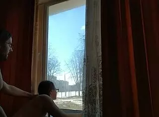 helga bosk risky sex by the window people walking by