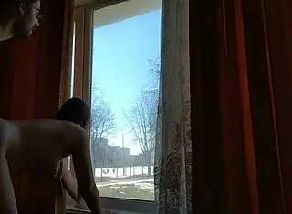 helga bosk risky sex by the window people walking by