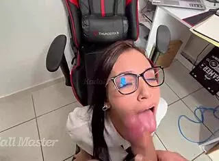 Beautiful Latina Aluna Sucks Professor's Monster Cock To Pass Class.