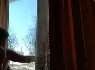 helga bosk risky sex by the window people walking by