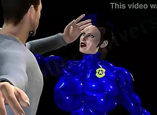 Blue Steel: The Long Arm Of The Law In Muscular 3D Cartoon Style.