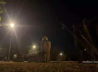 changing clothes in the park and flashing tits