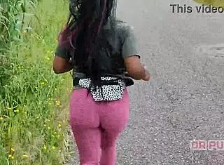 Ebony Prostitute Runs in Forest with Big Ass