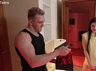 Cute sofa weber gets her hairless asshole roughly stretched in doggystyle with cum on ass