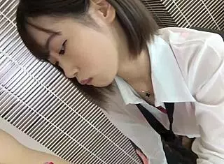 this slender japanese beauty does uncensored blowjob and shaved pussy play 😘