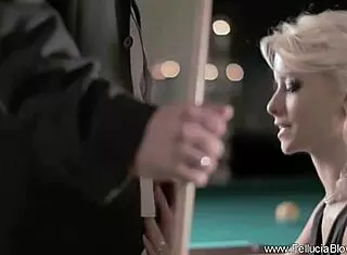 Blonde milf loves sucking cock in cfnm with sensual handjob and cumshot