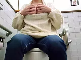 excited married milf masturbates secretly in wedding toilet?