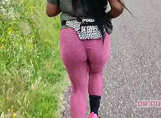 Ebony Prostitute Runs in Forest with Big Ass