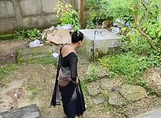 Outdoor cleaning turns into intimate moment with Komal Bhabhi under the stairs