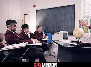 Busty Mature Teacher Gangbanged By Four Students