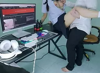 young thai student gets fucked by senior in dorm pov, squirting and moaning loudly in cosplay.