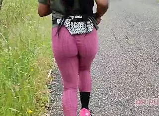 Ebony Prostitute Runs in Forest with Big Ass
