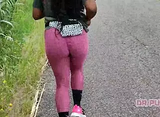 Ebony Prostitute Runs in Forest with Big Ass
