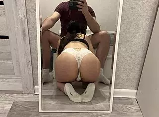 That slut in white panties sucks cock after work