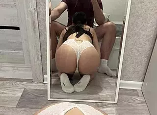 That slut in white panties sucks cock after work