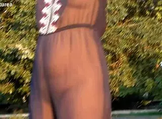 Hairy Mature Flashes In Transparent Outdoor Public Display