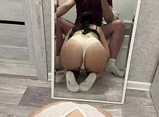 That slut in white panties sucks cock after work