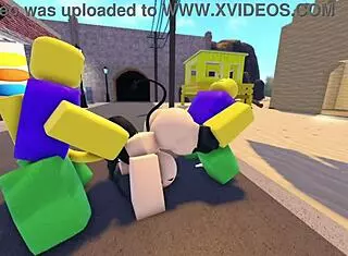 Emma gets banged by three guys on Roblox Whorblox street – intense gangbang action!