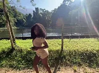 Watch The Ebony Goddess Give Pussy At Waterfall!