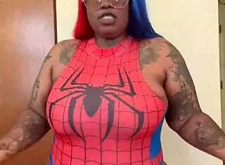 shabrim as spider girl strips in cosplay until 28