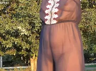 Hairy Mature Flashes In Transparent Outdoor Public Display