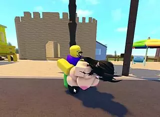 Emma gets banged by three guys on Roblox Whorblox street – intense gangbang action!