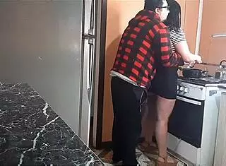Her stepdad suggests rough fucking his horny stepdaughter in the kitchen, her big ass bouncing on his cock.