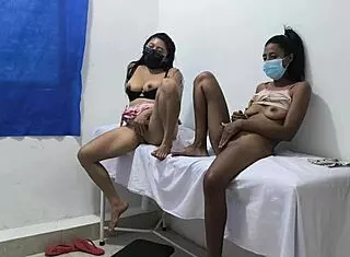 Horny Mexican Lesbians Touch Buttocks And Tits In Doctor's Office