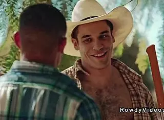 gay cowboy anal fucks muscle black man at camp 😏