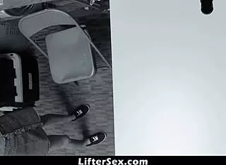 Officer blackmails blonde shoplifter Emma Hix with metal detector for blowjob and punishment at work