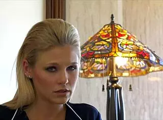 beautiful blonde girl scarlet red touches her smooth body