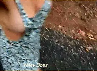 Wife runs in public outdoor flashing sideboob and big tits in dare